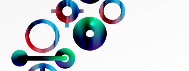 Minimum geometrik soyut arkaplan. Parlak ve parlak daire, çizgi ve yuvarlak şekiller tasarım. Duvar kağıdı, afiş, arkaplan veya iniş için moda tekno iş şablonu
