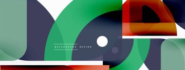 Renkli minimetrik geometrik soyut arkaplan. Yuvarlak elementlerle üçgen şekli, daireler. Duvar kağıdı, afiş, arkaplan veya iniş için moda tekno iş şablonu