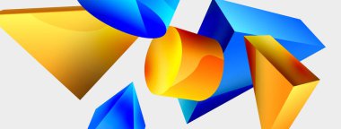 3d vektör minimalist geometrik soyut arkaplan. Üçgen, silindir, piramit temel şekil bileşimi. Duvar kağıdı, afiş, arkaplan veya iniş için moda tekno iş şablonu