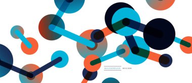 Soyut arkaplan. Yuvarlak noktalar çizgilerle birleşti. Duvar kağıdı, afiş, arkaplan veya iniş için moda tekno iş şablonu