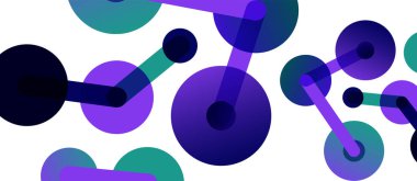 Soyut arkaplan. Yuvarlak noktalar çizgilerle birleşti. Duvar kağıdı, afiş, arkaplan veya iniş için moda tekno iş şablonu