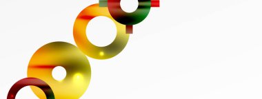 Minimum geometrik soyut arkaplan. Parlak ve parlak daire, çizgi ve yuvarlak şekiller tasarım. Duvar kağıdı, afiş, arkaplan veya iniş için moda tekno iş şablonu