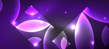 Parlak ışık efektli soyut bir arkaplan. Yuvarlak şekiller, üçgenler ve daireler. Yapay Zeka teknolojisi, engelleme zinciri, iletişim, 5G, bilim, iş ve teknoloji konsepti için duvar kağıdı