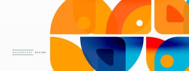 Renkli minimetrik geometrik soyut arkaplan. Yuvarlak elementlerle üçgen şekli, daireler. Duvar kağıdı, afiş, arkaplan veya iniş için moda tekno iş şablonu