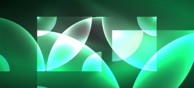 Parlak ışık efektli soyut bir arkaplan. Yuvarlak şekiller, üçgenler ve daireler. Yapay Zeka teknolojisi, engelleme zinciri, iletişim, 5G, bilim, iş ve teknoloji konsepti için duvar kağıdı