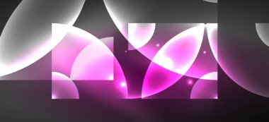 Parlak ışık efektli soyut bir arkaplan. Yuvarlak şekiller, üçgenler ve daireler. Yapay Zeka teknolojisi, engelleme zinciri, iletişim, 5G, bilim, iş ve teknoloji konsepti için duvar kağıdı