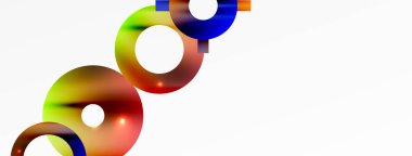 Minimum geometrik soyut arkaplan. Parlak ve parlak daire, çizgi ve yuvarlak şekiller tasarım. Duvar kağıdı, afiş, arkaplan veya iniş için moda tekno iş şablonu