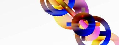 Minimum geometrik soyut arkaplan. Parlak ve parlak daire, çizgi ve yuvarlak şekiller tasarım. Duvar kağıdı, afiş, arkaplan veya iniş için moda tekno iş şablonu