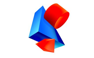 3d vektör minimalist geometrik soyut arkaplan. Üçgen, silindir, piramit temel şekil bileşimi. Duvar kağıdı, afiş, arkaplan veya iniş için moda tekno iş şablonu