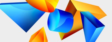 3d vektör minimalist geometrik soyut arkaplan. Üçgen, silindir, piramit temel şekil bileşimi. Duvar kağıdı, afiş, arkaplan veya iniş için moda tekno iş şablonu