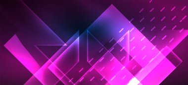 Arkaplanda parlak çizgiler ve geometrik şekiller var. Yapay zeka teknolojisi, engelleme zinciri, dijital, iletişim, 5G, bilim konsepti için karanlık duvar kağıdındaki ışıklar