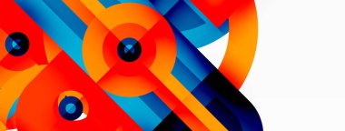 Yaratıcı geometrik duvar kağıdı. Asgari soyut arkaplan. Beyaz arkaplanda parlak renkli geometrik şekiller. Duvar kağıdı, afiş, arkaplan veya iniş için iş şablonu