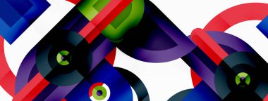 Yaratıcı geometrik duvar kağıdı. Yuvarlak şekilli asgari geometrik arka plan. Duvar kağıdı, afiş, arkaplan veya iniş için moda tekno iş şablonu