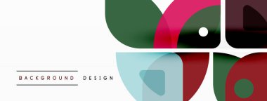 Renkli minimetrik geometrik soyut arkaplan. Yuvarlak elementlerle üçgen şekli, daireler. Duvar kağıdı, afiş, arkaplan veya iniş için moda tekno iş şablonu
