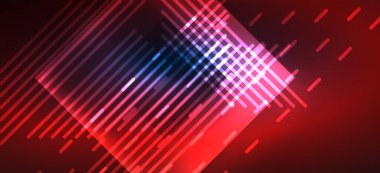 Arkaplanda parlak çizgiler ve geometrik şekiller var. Yapay zeka teknolojisi, engelleme zinciri, dijital, iletişim, 5G, bilim konsepti için karanlık duvar kağıdındaki ışıklar