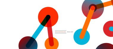 Çizgi noktaları geometrik soyut arkaplan bağlantıları. Çizgilerle birbirine bağlı çemberler. Duvar kağıdı, afiş, arkaplan veya iniş için moda tekno iş şablonu