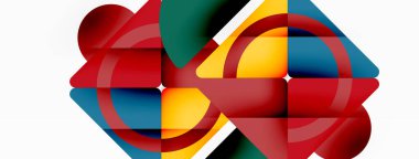 Yaratıcı geometrik duvar kağıdı. Asgari soyut arkaplan. Duvar kağıdı arkaplanı veya iniş sayfası için üçgenler ve daireler kompozisyon vektör çizimi