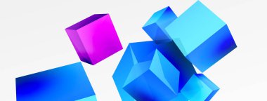 3d vector abstract background. Flying cubes composition. Trendy techno business template for wallpaper, banner, background or landing