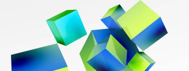 3d vector abstract background. Flying cubes composition. Trendy techno business template for wallpaper, banner, background or landing