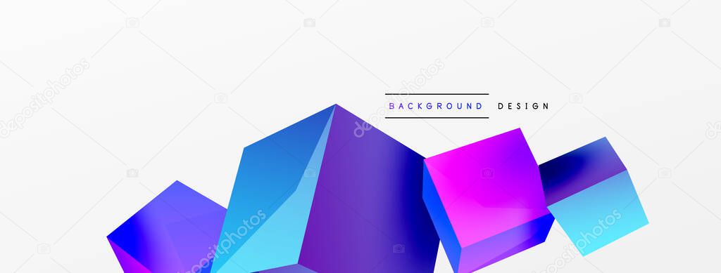 3d vector abstract background. Flying cubes composition. Trendy techno business template for wallpaper, banner, background or landing