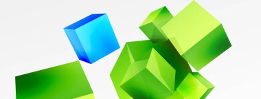 3d küp vektör soyut arkaplan. 3d kare şeklindeki temel geometrik elementlerin bileşimi. Duvar kağıdı, afiş, arkaplan veya iniş için moda tekno iş şablonu