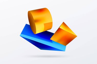 Vektör 3d soyut arkaplan. Şekiller 3 boyutlu üçgen ve silindir. Duvar kağıdı, afiş, arkaplan veya iniş için moda tekno iş şablonu