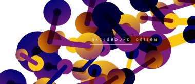 Çizgi noktaları geometrik soyut arkaplan bağlantıları. Çizgilerle birbirine bağlı çemberler. Duvar kağıdı, afiş, arkaplan veya iniş için moda tekno iş şablonu