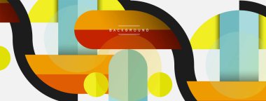 Geometrik şekiller bileşim soyut arkaplan. Çember çizgileri ve dikdörtgenler. Duvar kağıdı afişi veya iniş sayfası için vektör illüstrasyonu