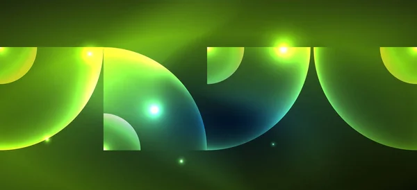 Блестящий Неоновый Геометрический Абстрактный Фон Светящиеся Огни Круглой Формы Треугольников — стоковый вектор