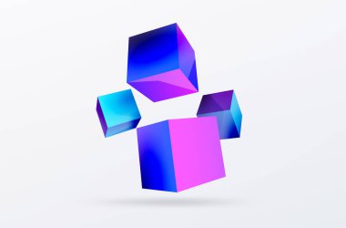 3d vektör soyut arkaplan. Uçan küp kompozisyonu. Duvar kağıdı, afiş, arkaplan veya iniş için moda tekno iş şablonu