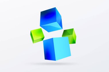 3d vektör soyut arkaplan. Uçan küp kompozisyonu. Duvar kağıdı, afiş, arkaplan veya iniş için moda tekno iş şablonu