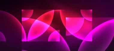 Parlak ışık efektli soyut bir arkaplan. Yuvarlak şekiller, üçgenler ve daireler. Yapay Zeka teknolojisi, engelleme zinciri, iletişim, 5G, bilim, iş ve teknoloji konsepti için duvar kağıdı