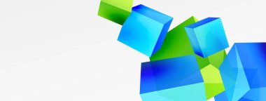 3d vektör soyut arkaplan. Uçan küp kompozisyonu. Duvar kağıdı, afiş, arkaplan veya iniş için moda tekno iş şablonu