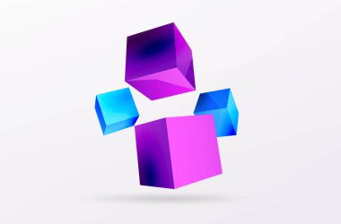 3d küp vektör soyut arkaplan. 3d kare şeklindeki temel geometrik elementlerin bileşimi. Duvar kağıdı, afiş, arkaplan veya iniş için moda tekno iş şablonu