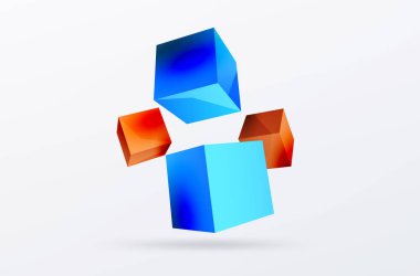 3d cubes vector abstract background. Composition of 3d square shaped basic geometric elements. Trendy techno business template for wallpaper, banner, background or landing
