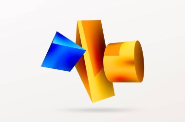 Metalik 3d şekil vektör geometrik arkaplan. Duvar kağıdı, afiş, arkaplan veya iniş için moda tekno iş şablonu