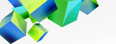 3d küp vektör soyut arkaplan. 3d kare şeklindeki temel geometrik elementlerin bileşimi. Duvar kağıdı, afiş, arkaplan veya iniş için moda tekno iş şablonu