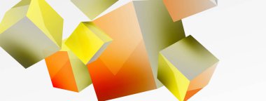 3d küp vektör soyut arkaplan. 3d kare şeklindeki temel geometrik elementlerin bileşimi. Duvar kağıdı, afiş, arkaplan veya iniş için moda tekno iş şablonu