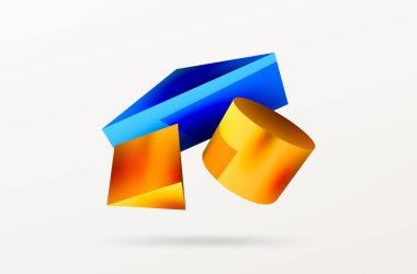 Vector 3d abstract background. Shapes 3d triangle and cylinder. Trendy techno business template for wallpaper, banner, background or landing