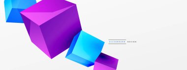 3d küp vektör soyut arkaplan. 3d kare şeklindeki temel geometrik elementlerin bileşimi. Duvar kağıdı, afiş, arkaplan veya iniş için moda tekno iş şablonu