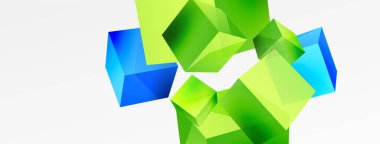 3d küp vektör soyut arkaplan. 3d kare şeklindeki temel geometrik elementlerin bileşimi. Duvar kağıdı, afiş, arkaplan veya iniş için moda tekno iş şablonu