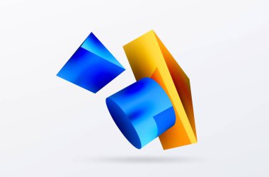 Metalik 3d şekil vektör geometrik arkaplan. Duvar kağıdı, afiş, arkaplan veya iniş için moda tekno iş şablonu