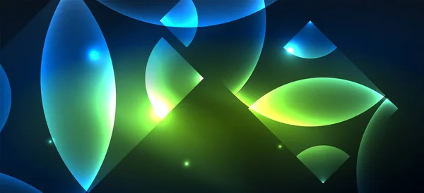 Блестящий Неоновый Геометрический Абстрактный Фон Светящиеся Огни Круглой Формы Треугольников — стоковый вектор