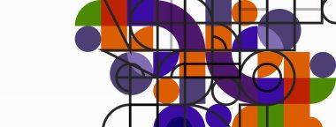 Minimum geometrik soyut arkaplan. Çember kare ve üçgen tasarım. Duvar kağıdı, afiş, arkaplan veya iniş için moda tekno iş şablonu