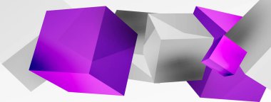 3d vektör soyut arkaplan. Uçan küp kompozisyonu. Duvar kağıdı, afiş, arkaplan veya iniş için moda tekno iş şablonu