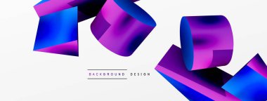 Vektör 3d soyut arkaplan. Şekiller 3 boyutlu üçgen ve silindir. Duvar kağıdı, afiş, arkaplan veya iniş için moda tekno iş şablonu