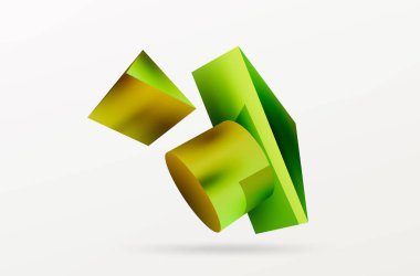 Vektör 3d soyut arkaplan. Şekiller 3 boyutlu üçgen ve silindir. Duvar kağıdı, afiş, arkaplan veya iniş için moda tekno iş şablonu