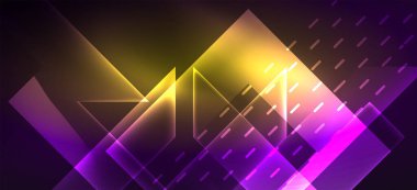 Arkaplanda parlak çizgiler ve geometrik şekiller var. Yapay zeka teknolojisi, engelleme zinciri, dijital, iletişim, 5G, bilim konsepti için karanlık duvar kağıdındaki ışıklar