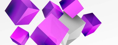 3d vector abstract background. Flying cubes composition. Trendy techno business template for wallpaper, banner, background or landing