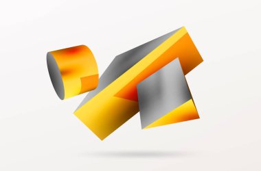 Vektör 3d soyut arkaplan. Şekiller 3 boyutlu üçgen ve silindir. Duvar kağıdı, afiş, arkaplan veya iniş için moda tekno iş şablonu